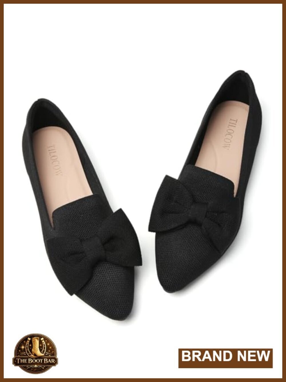 Women's Pointed Toe Knit Ballet Flats with Bow Comfortable Slip-On Work Shoes